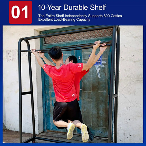 Heavy Duty Fabric Roll Storage Rack With Adjustable Hanging Rod And Movable Steel Organizer showcasing durability