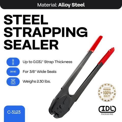 Double Notched Long-Handle Steel Strapping Sealer Crimper For 3/8 Inch Banding, Heavy-Duty Tool Built To Last For Horizontal Or Vertical Work, Heat-Treated Wear-Resistant Parts, alloy steel