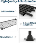 Heavy Duty 5 Tier Metal Storage Rack With Fully Adjustable Wire Shelves For Kitchen Garage Or Warehouse Uses Supports 1325 Pounds Total Rust Resistant Steel Rack Is A Hella Tough Build thickened pole, sturdy metal mesh, adjustable feet details.