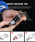G2 Mini LED Flashlight Keychain with 500 Lumens, shown attached to keys and featuring quick-release tail for easy use