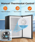 Manual thermostat control with adjustable modes on Slick Compact 3 Cubic Feet Upright Freezer In Matte Black Housing.