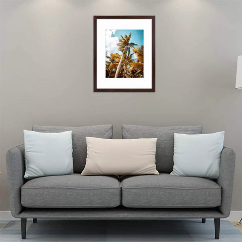 16x20 Picture Frame With Mat For 11x14 Pictures Vintage Brown Wide Molding High Definition Glass Preinstalled Wall Mount Go-To Setup And Quick Swap Perfect For Posters Prints And Photos