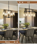 Modern Farmhouse 5 Light Chandelier For Dining Room And Kitchen Island Dope Industrial Black Pendant Lighting With Glass Shades