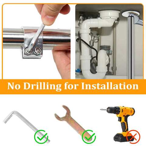 Stainless Steel Adjustable Undermount Sink Brackets Kit With Waterproof Gloves For Kitchen And Bathroom Heavy Duty Support System Easy Install And Repair Height Adjustable From Sixteen To Twenty Eight Inches Rust Proof And 330 LB Capacity with no drilling needed