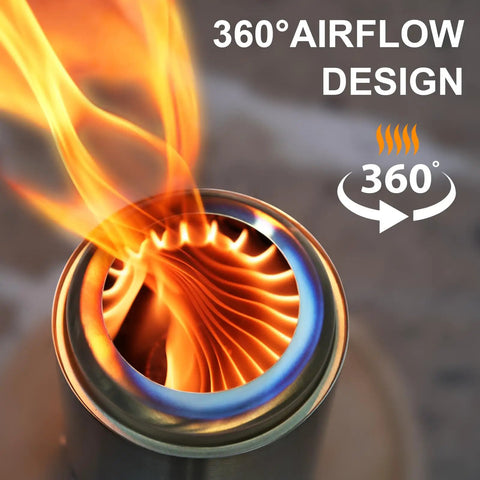 Tabletop Fire Pit Mini Portable Outdoor Smokeless Firepit Stainless Steel 5.5 Inch with 360° airflow design in action.