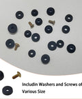 Faucet Washers Assortment Kit With Flat And Beveled Rubber Washers, Brass Bibb Screws, And Multi Size Stem Washers displayed on surface