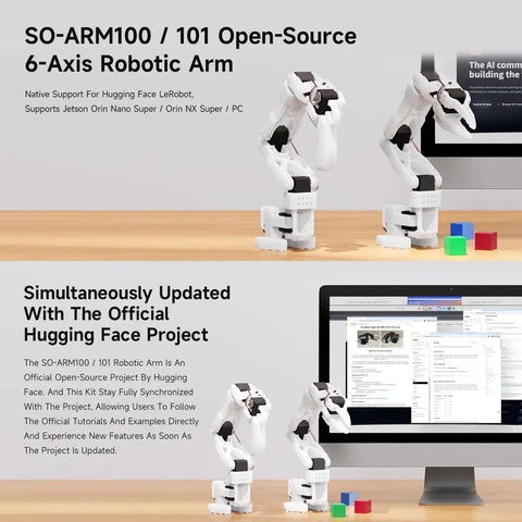 Open Source 6 Axis Robotic Arm Kit With High Torque Bus Servo And Native LeRobot Support 3D Printed Photosensitive Resin Parts Easy DIY 3D Printer Friendly 3D Parts Kit For Creative Robotics Projects on desk