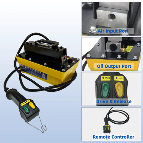 Beast Mode Industrial Grade Air Hydraulic Pump with 10,000 PSI power, 3-meter remote control line, safe operation features.