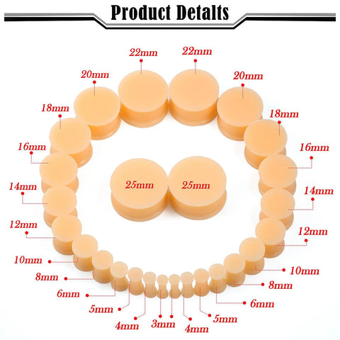 All In One Clear Silicone Ear Stretching Gauges Kit With 14 Sizes From 8G To 25Mm Double Flare Tunnels Plugs arranged by size