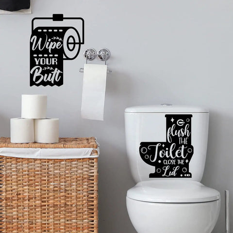 Six Piece Bathroom Wall Decals Set With Dope Funny Sayings Quotes Vinyl Art For Toilet Laundry Room And Shower Room Black And White Sticker Wall Decor 12 x 7.87 Inch Each