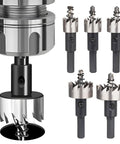 High-speed steel hole saw drill bit set, 5 pieces 16-25 mm, Amazon brand, with arbors.