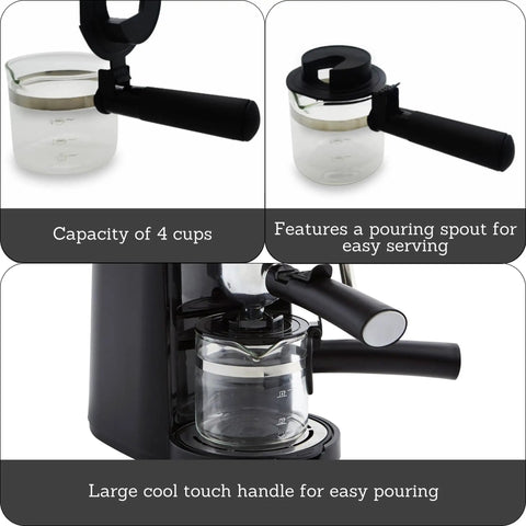 4 Cup Glass Replacement Carafe With Black Handle For Espresso Coffee Makers Clear See Through Viewing Carafe Lets You Monitor Your Brew Durable Replacement Glass Jug For Home Kitchens