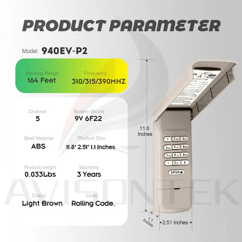 Wireless Universal Garage Door Opener Keypad For Chamberlain LiftMaster Sears Craftsman 940EV P2 Compatible shown open