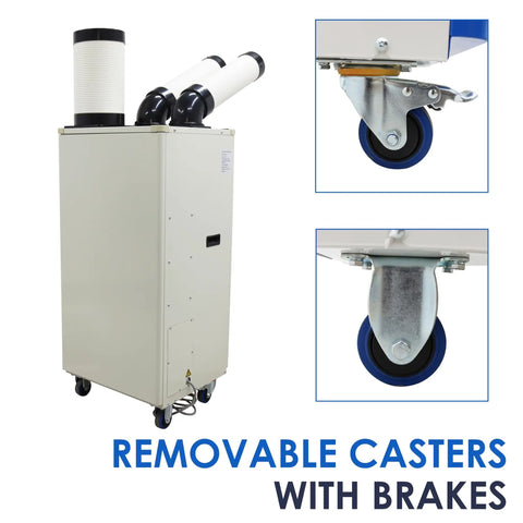 Industrial Grade Portable AC 15,400 BTU Tough As Nails Spot Cooler with removable casters and twin hoses for mobile cooling.