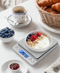 Grab-And-Go Pocket Size Digital Scale 500G 0.01G Precision with yogurt bowl on LCD display, stainless steel platform