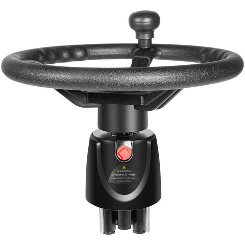 200HP Hydraulic Outboard Steering Kit With Steering Wheel Helm Pump Hydraulic Cylinder And 26 Ft PU Hoses For Most Single Outboard Powered Boats Like Pontoon Runabout And Deck Boats - Front view of steering wheel and helm pump.