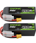 Two-pack 4S 14.8V 80C 450mAh LiPo Battery Long Size with XT30 Plug for RC Cars Drones and Airplanes