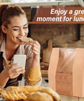 Woman enjoying lunch near Large Kraft Paper Bread Bags With Window 13.7 Inch By 8.2 Inch By 3.5 Inch 30 Pack for breads