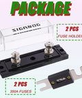 Heavy Duty 350 Amp Anl Fuse Block And 0 To 4 Gauge Circuit Breaker Featuring Nifty Swing Layout For Quick Car Audio Truck Mods showing two fuse holders and fuses.