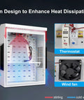 Beefy Outdoor Electrical Box With Thermostat And Fan For Weatherproof Protection, showing internal fan and thermostat features.