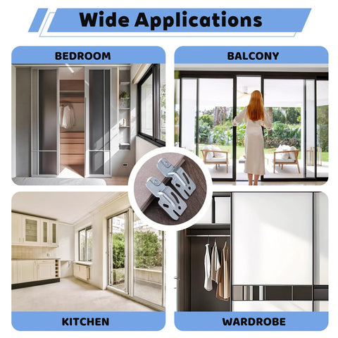 Sliding Door Hardware Wardrobe Roller Kit For Top Hung Bypass Doors in different applications including bedroom, balcony, kitchen, wardrobe.