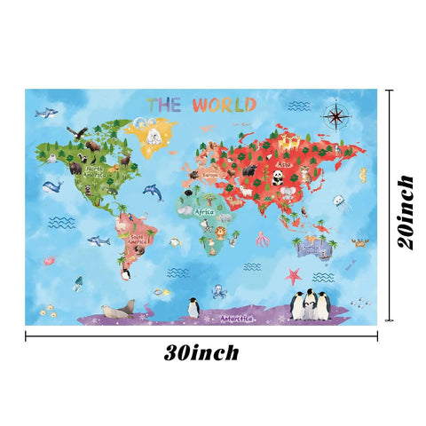 World Map Cartoon Animals Canvas Banner For Classrooms And Playrooms Kid Friendly Educational Wall Decor With Fun Animal Illustrations 30 By 20 Inch Durable Fabric Banner With Brass Grommets