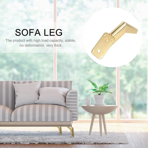 Heavy Duty Iron Furniture Feet For Beds And TV Cabinets Stable Golden Metal Legs With Oblique Cone Design on striped sofa