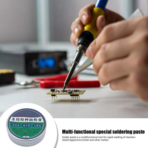 Flux Gel For Soldering Pro Level Ease Precision Paste For Circuit Repairs PCB Maintenance And Soldering Chips And Terminals Low Odor Eco Friendly No Mess Electronics Gel in use with soldering iron and circuit board