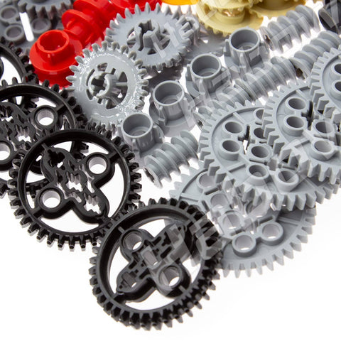 Close-up of gears from 233 Piece Technic Parts Kit With Gears Axles Pins And Connectors Compatible With Major Technic Sets