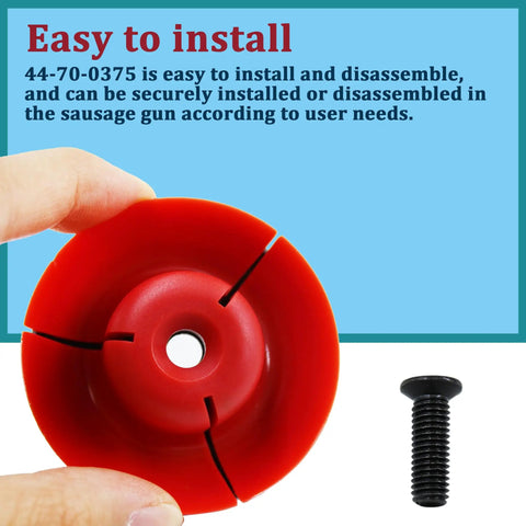 Hand holding part of Sausage Caulk Gun Plunger Kit 44-70-0375 Replacement For M18 Cordless Caulking Gun with screw shown separately.