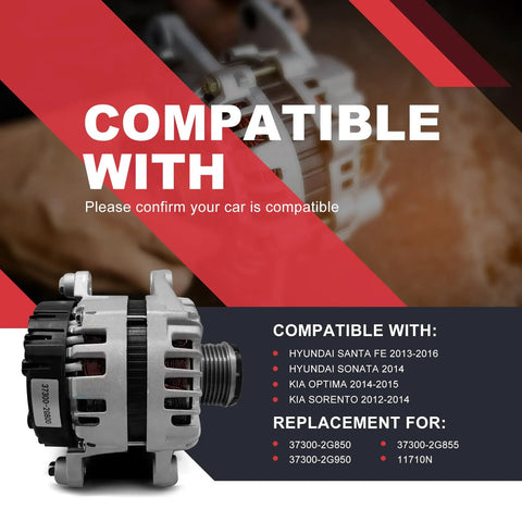 12V 150A Beefy Alternator For Kia Optima 2.4L 2013 2014 2015 2016 And Hyundai Santa Fe 2.4L Plus Kia Sorento 2.4L Replacement