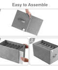 Assembly steps for 3 Pack Sweater Wardrobe Organizer With PP Board Handles, 7 Grid Closet Storage Box, easy construction shown in images.