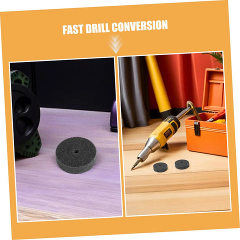 Dude Grab These 6 Pcs Nylon Buffing Wheels With 10mm Hole For Bench Grinders shown with a drill for versatile polishing tasks.