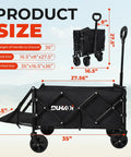 Foldable Tailgate Wagon Cart With Wheels Lightweight 12 Lb Utility Wagon for garden, grocery, black finish, dimensions shown