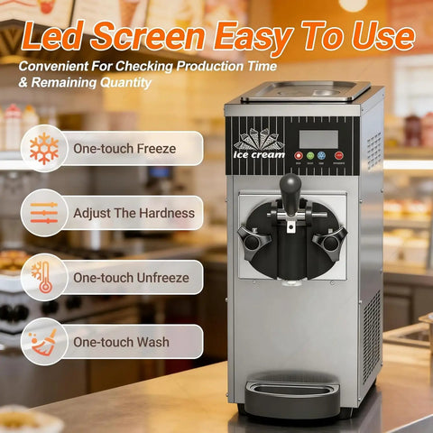 Heavy Lifter Commercial Ice Cream Maker With 450W Compressor And No Sweat Self Cleaning Air Cooled Setup Hustle Ready Frozen Dessert Machine For Busy Cafes with LED screen and easy touch controls.