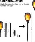 Diagram of Two Pack Upgraded Solar Torch Lights with Realistic Dancing Flame LEDs, showing adjustable height components.