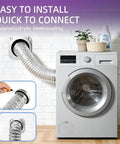 Magnetic Quick Connect Dryer Vent Hose Kit For Tight Spaces with flexible duct connected to a washing machine in a laundry room.