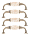Four pack marble print ceramic cabinet pull handles for bathroom and wardrobe furniture knobs with European style finish