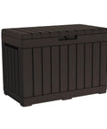 50 Gallon Resin Deck Box For Outdoor Storage Of Patio Cushions Throw Pillows And Garden Tools Brown Finish Durable Weather Resistant Construction For Patios Garages Or Covered Decks with closed lid
