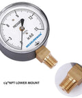 Diaphragm Type Capsule Low Pressure Gauge With 2-1/2 Inch Dial, 1/4 Inch NPT Lower Mount, Adjustable 0-15 In H2O, For Air And Water