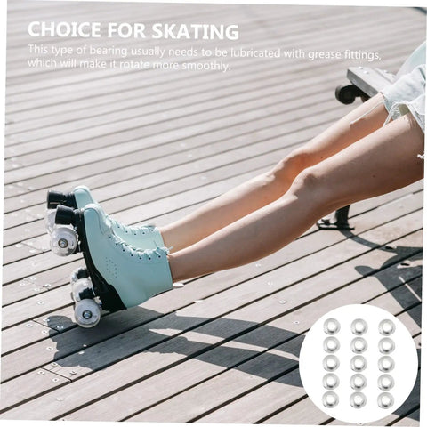 Person roller skating outdoors with 30 Pack Inline Roller Skate Bearings Metal Wheel Bearings For Skates Fit For Rollerblades Skateboards And Electric Boards