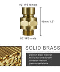 Brushed Gold Solid Brass Shower Head Swivel Ball Adapter With Adjustable Shower Arm Extension, Heavy Duty Brass Shower Connector Ball Joint For No Fuss Leak Free Bathroom Upgrades, 1/2 IPS female and male, 49mm