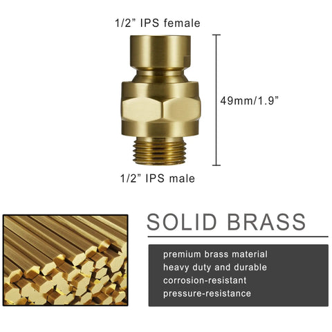 Brushed Gold Solid Brass Shower Head Swivel Ball Adapter With Adjustable Shower Arm Extension, Heavy Duty Brass Shower Connector Ball Joint For No Fuss Leak Free Bathroom Upgrades, 1/2 IPS female and male, 49mm
