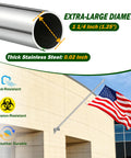 Sturdy 6 Foot Stainless Steel Flag Pole Kit With 1.25 Inch Diameter Built To Weather The Wind And Last For Years Rustproof And Corrosion Resistant Outdoor Flagpole With Holder Includes Embroidered US Flag For Home Or Biz Use showcasing close-up detail and outdoor flag display.