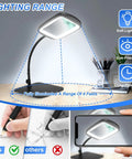Ultra Large Magnifying Glass With Light And Stand For Reading And Crafts, 7 Inch Desk Magnifier demonstrating lighting range on desk