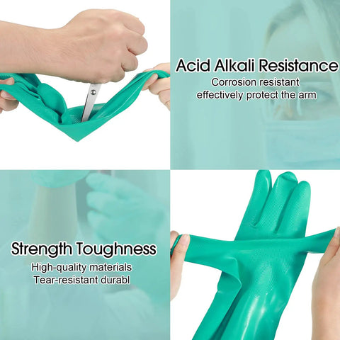 Heavy Duty 15 Mil Nitrile Gloves Twenty Pairs Pack Chemical Resistant X Large Work Gear For Garage Messes And Deep Cleanups showing acid alkali resistance and strength.