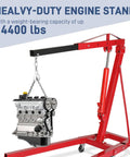 2 Ton Foldable Engine Hoist Cherry Picker For Auto Repair And Garage Work Heavy Duty Hydraulic Lift With Telescopic Boom 4400 Lb Capacity 6 Swivel Casters Portable Shop Crane holding engine