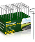Heavy Duty 6 Inch Galvanized Landscape Staples 8 Gauge 200 Pack For Landscape Fabric Weed Barrier Lawn Yard Sod And Irrigation Tubing Durable Garden Stakes displayed on packaging