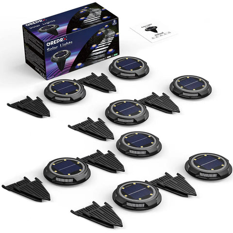 8 Pack Solar Ground Lights With 10 LED Each IP65 Waterproof Outdoor Garden Pathway Lights for Lawn Driveway Walkway and Patio