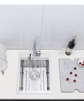 15x20 Drop In Bar Sink Top Mount Stainless Steel Wet Bar Sink With Grid Strainer And Cutting Board on countertop